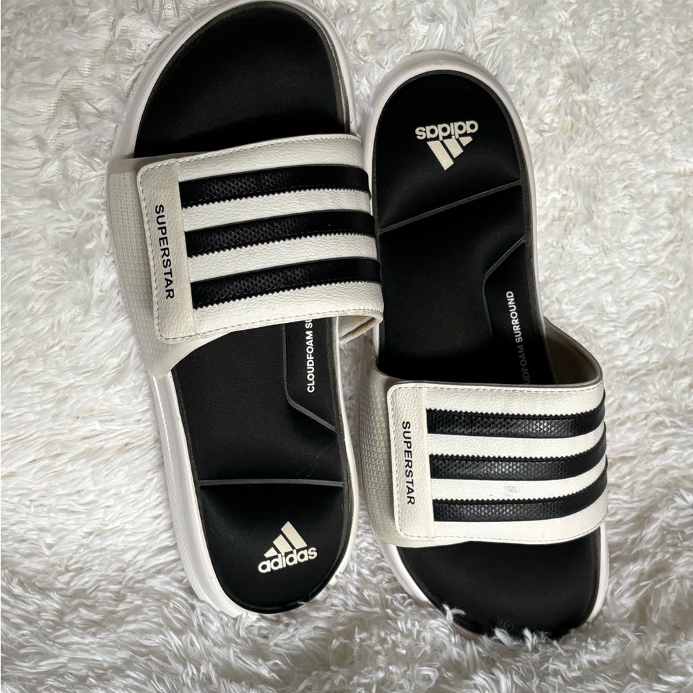 Adidas 5G Superstar Cloudfoam Slides Men’s size 11 Black White 3 stripe sandals